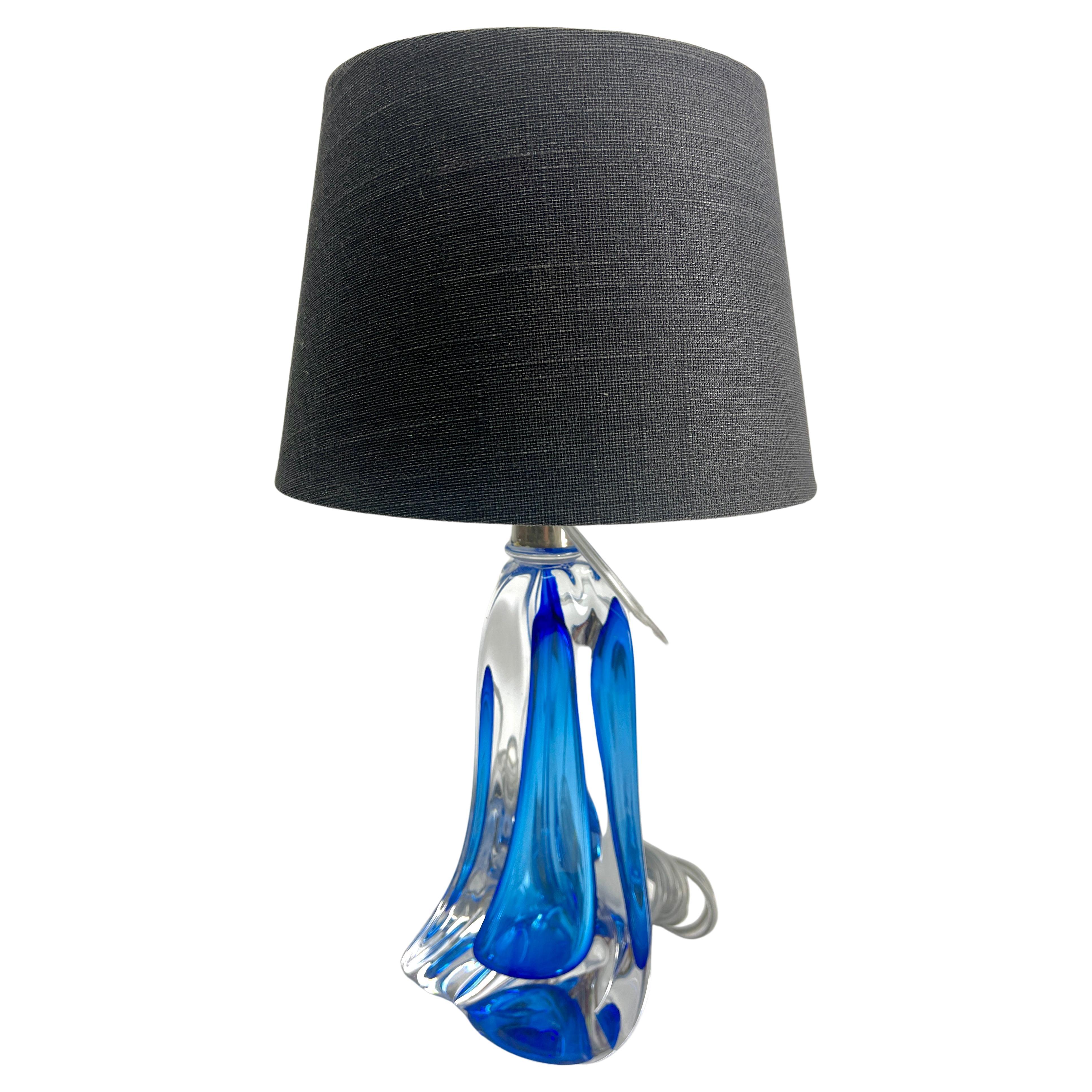 Val Saint Lambert Sommerso Technique Twisted Light Crystal Table Lamp Signed For Sale