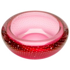 Val Saint Lambert Stunning Pink and Bullicante Glass Bowl with Original Sticker
