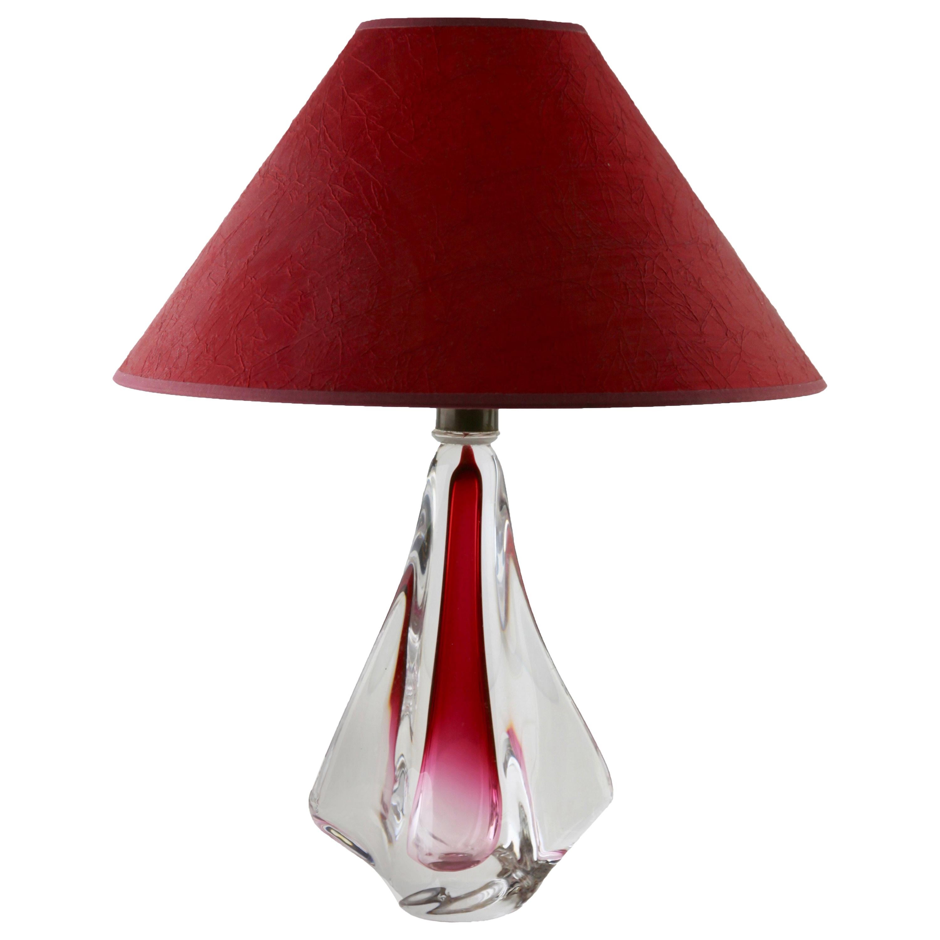 Lampe de bureau Val Saint Lambert avec un épais socle en cristal de verre Sommerso