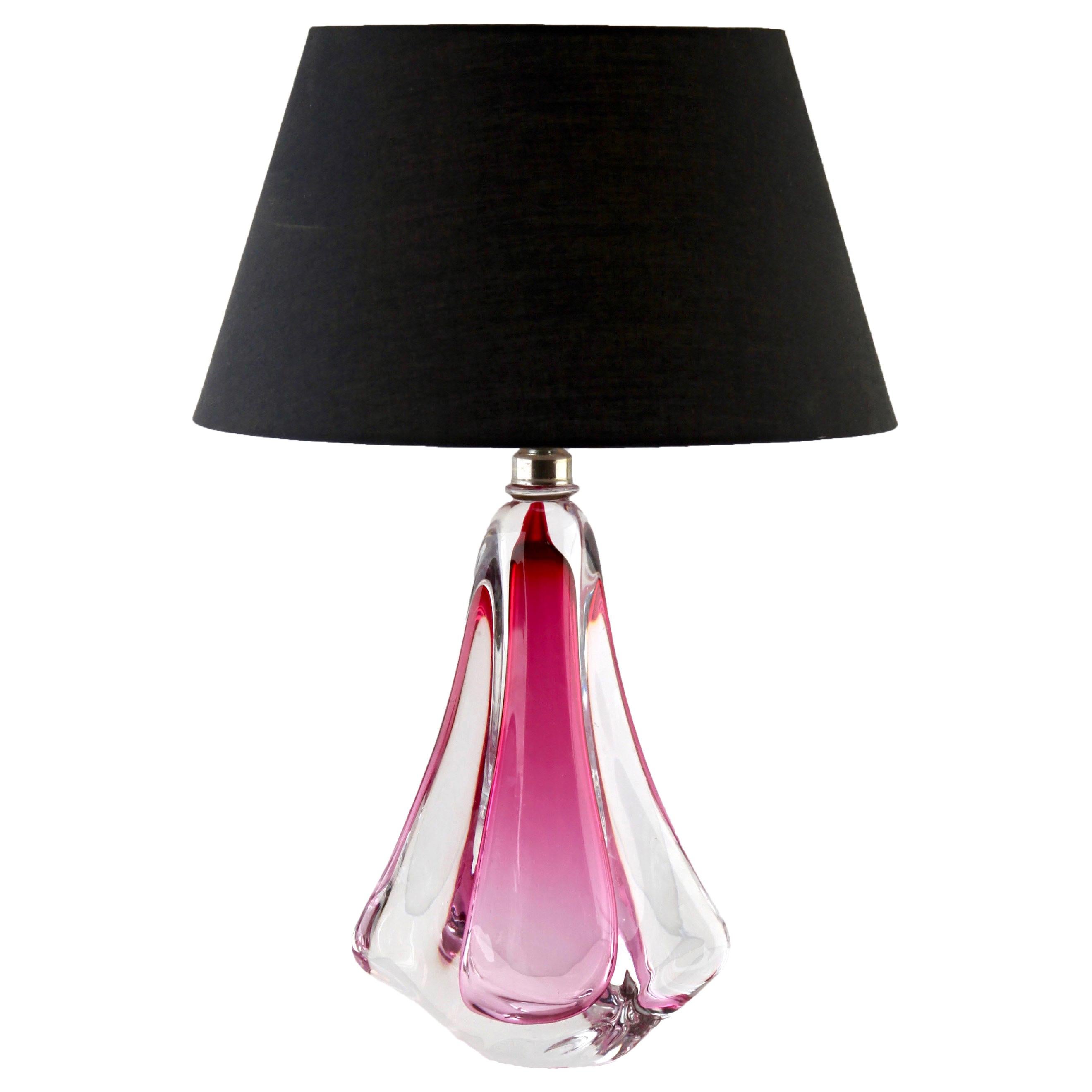 Val Saint Lambert, Table Lamp a Thick Sommerso 
Clear Crystal Casing
