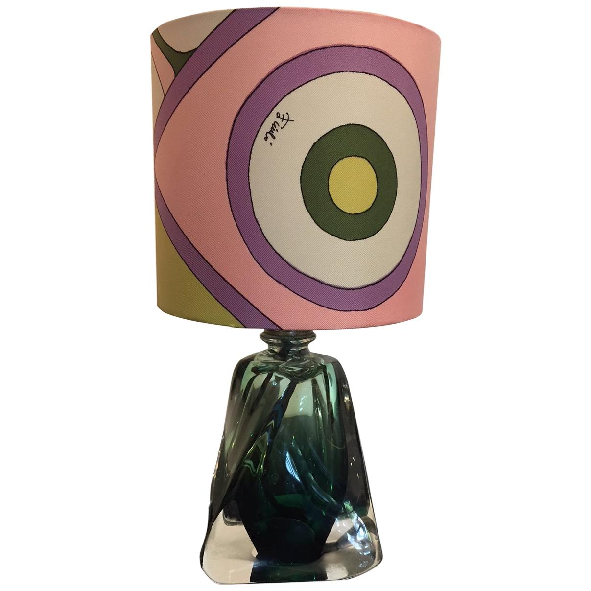 Val Saint Lambert Table Lamp Colour Dark Green with Pucci Lampshade