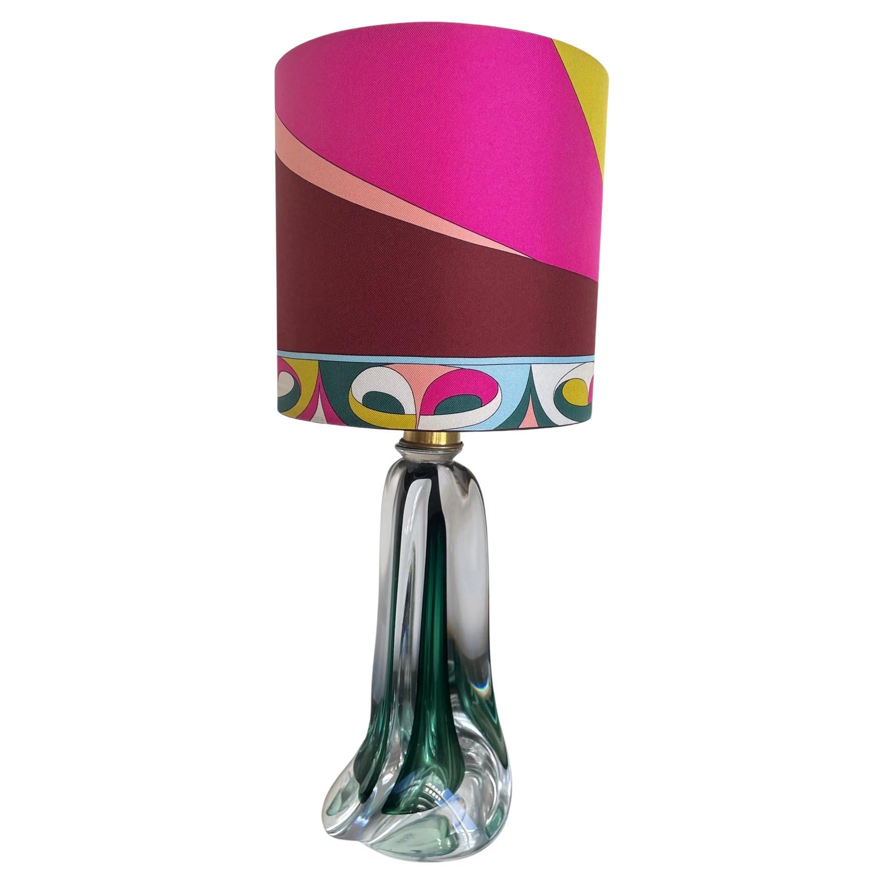 Val Saint Lambert Table Lamp with Pucci Lamp Shade For Sale