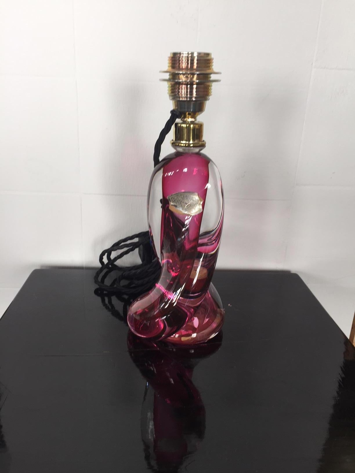 Val Saint Lambert Table Lamp with Pucci Lampshade Colour Pink In Good Condition In Hamburg, DE