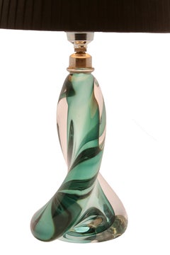 Val Saint Lambert 'Twisted Light' Crystal Glass Table Lamp in Emerald Green