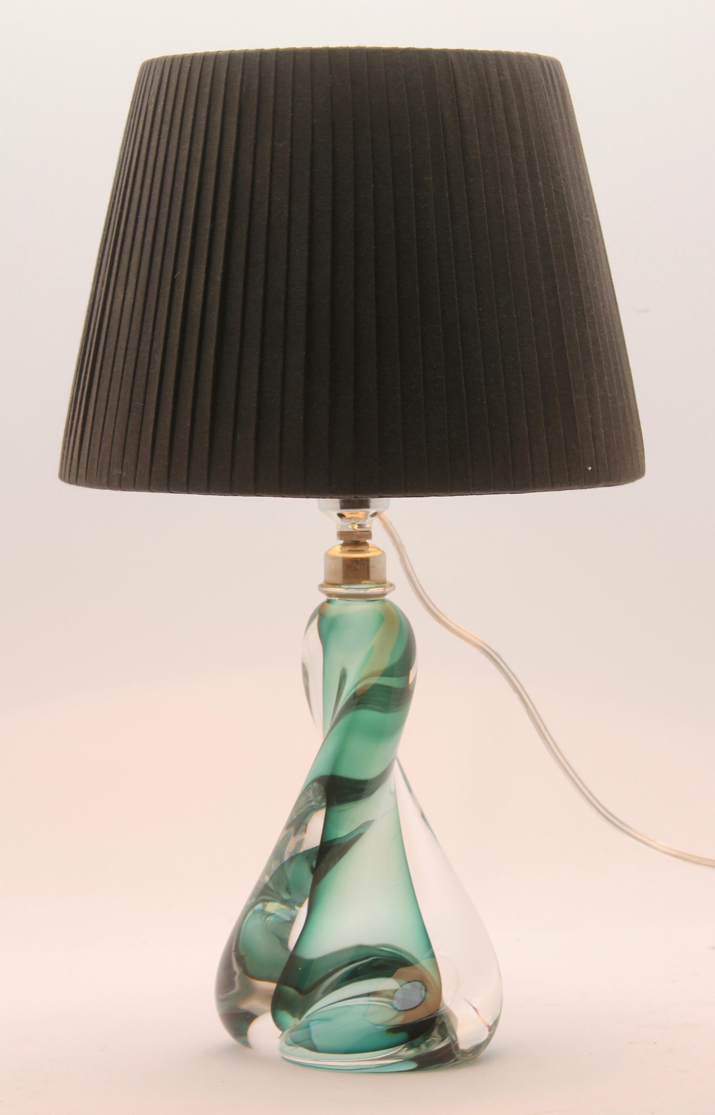 Mid-Century Modern Val Saint Lambert 'Twisted Light' Crystal Glass Table Lamp in Emerald Green