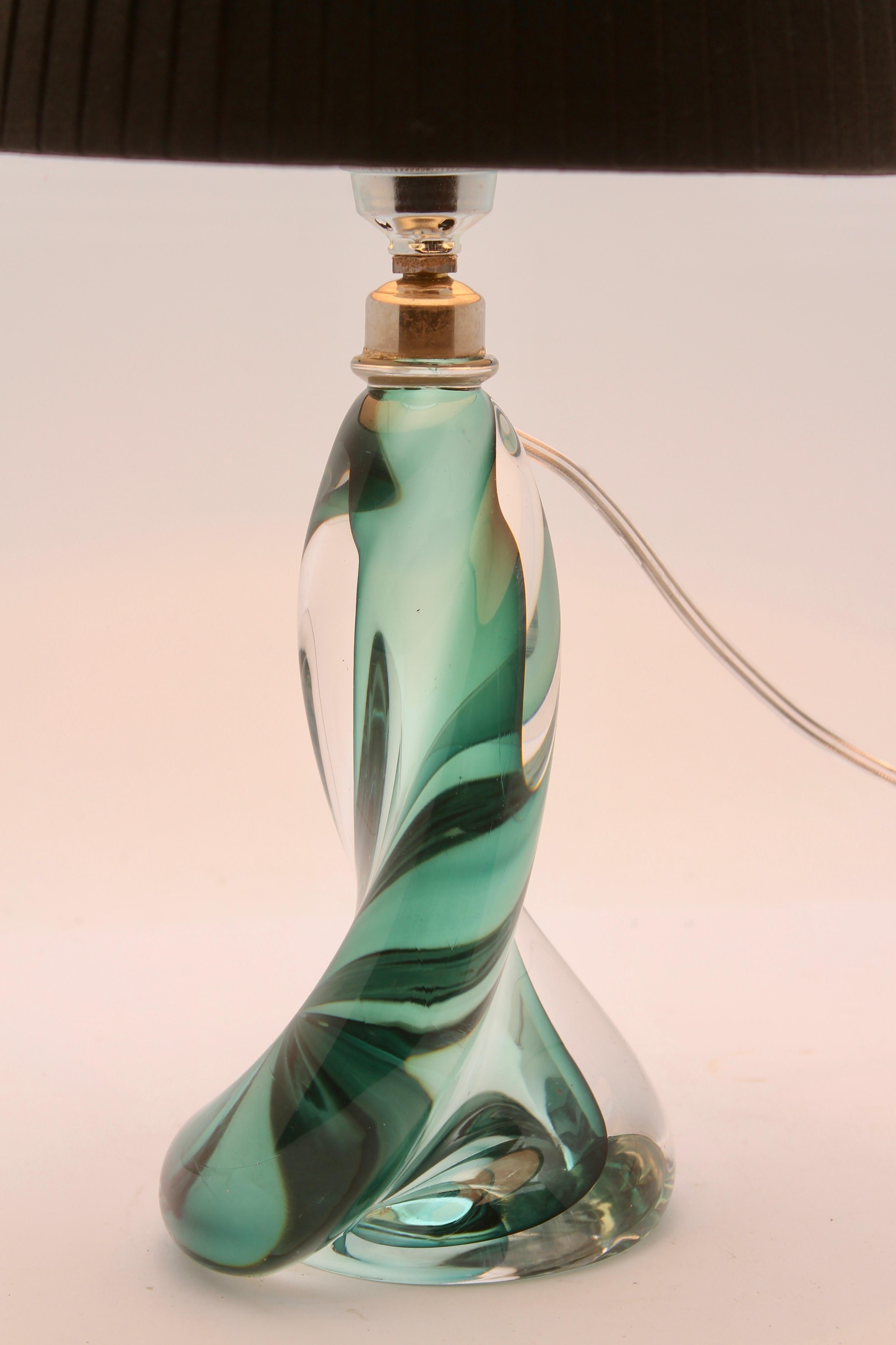 Belgian Val Saint Lambert 'Twisted Light' Crystal Glass Table Lamp in Emerald Green