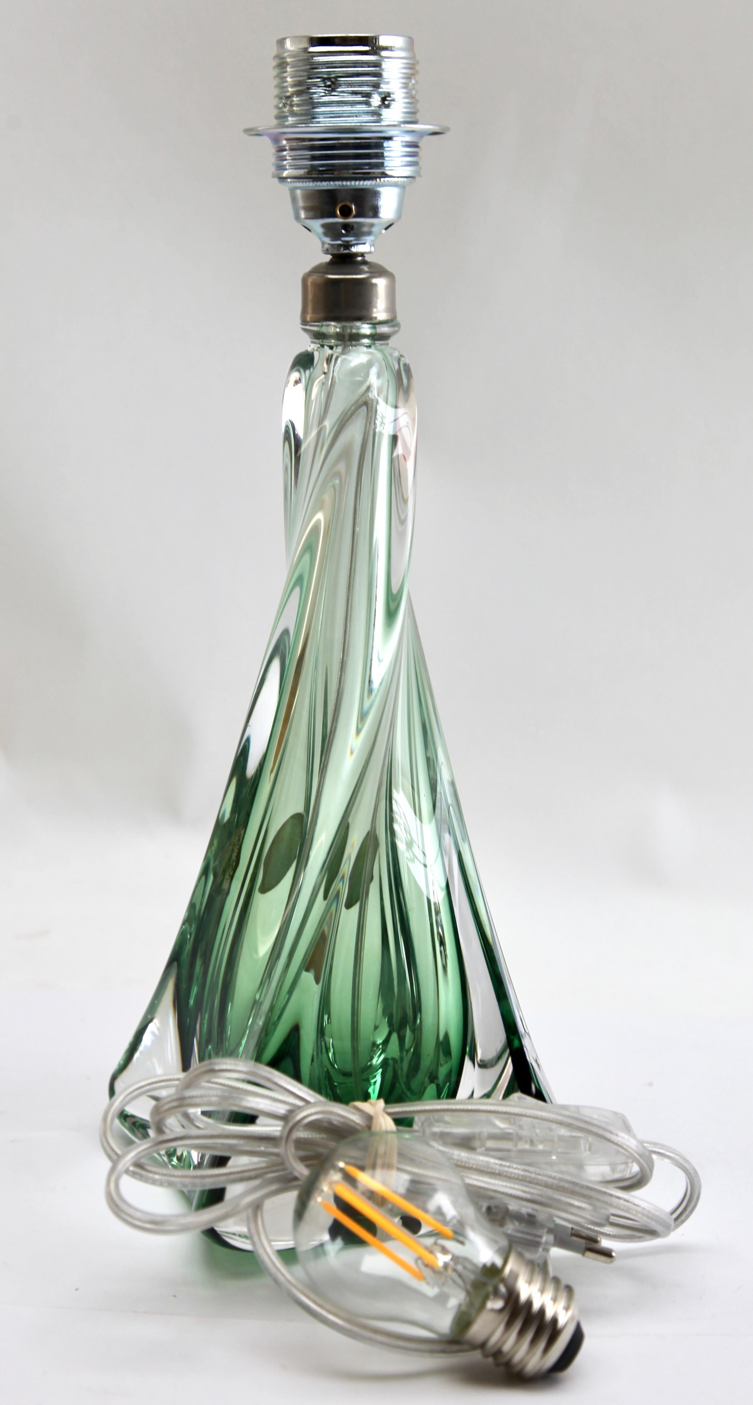 Belgian Val Saint Lambert 'Twisted Light' Crystal Table Lamp in Emerald Green Signed