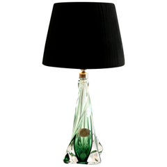 Val Saint Lambert 'Twisted Light' Crystal Table Lamp in Emerald Green Signed