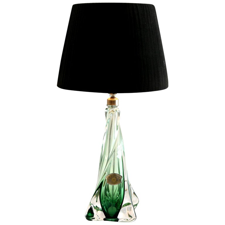 Val Saint Lambert 'Twisted Light' Crystal Table Lamp in Emerald Green  Signed For Sale at 1stDibs