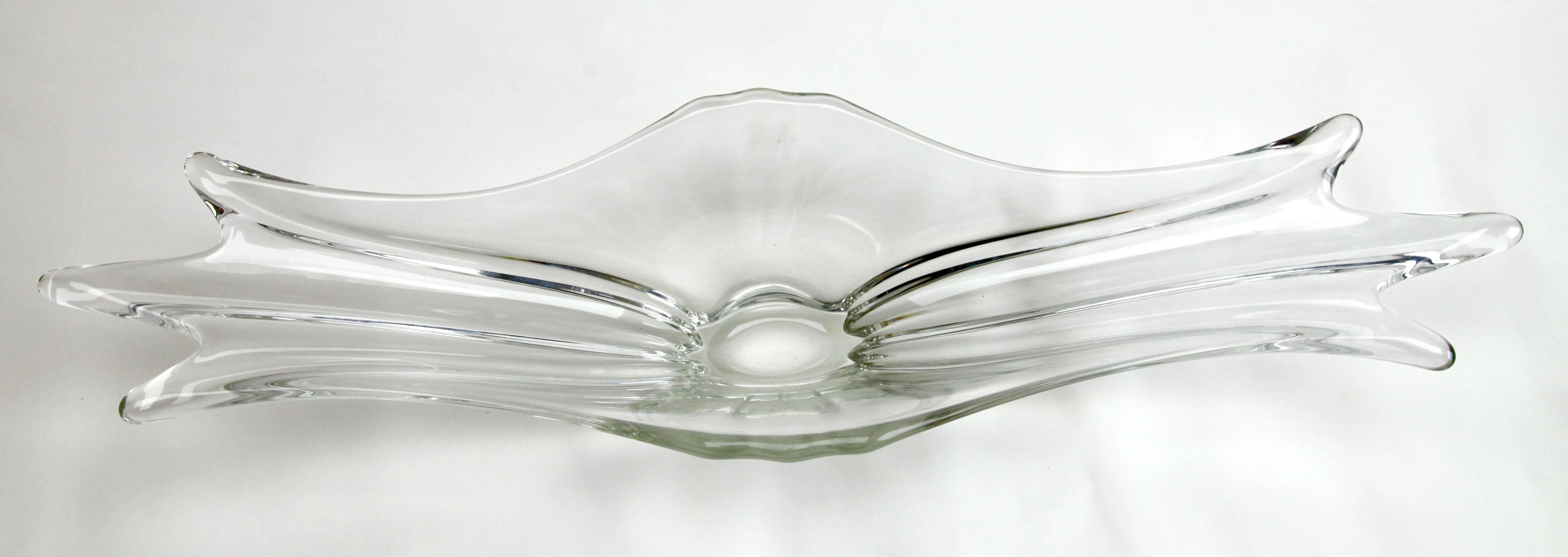 Mid-Century Modern Plat à fruits ou bol à fleurs extensible vintage en cristal transparent Val Saint Lambert en vente
