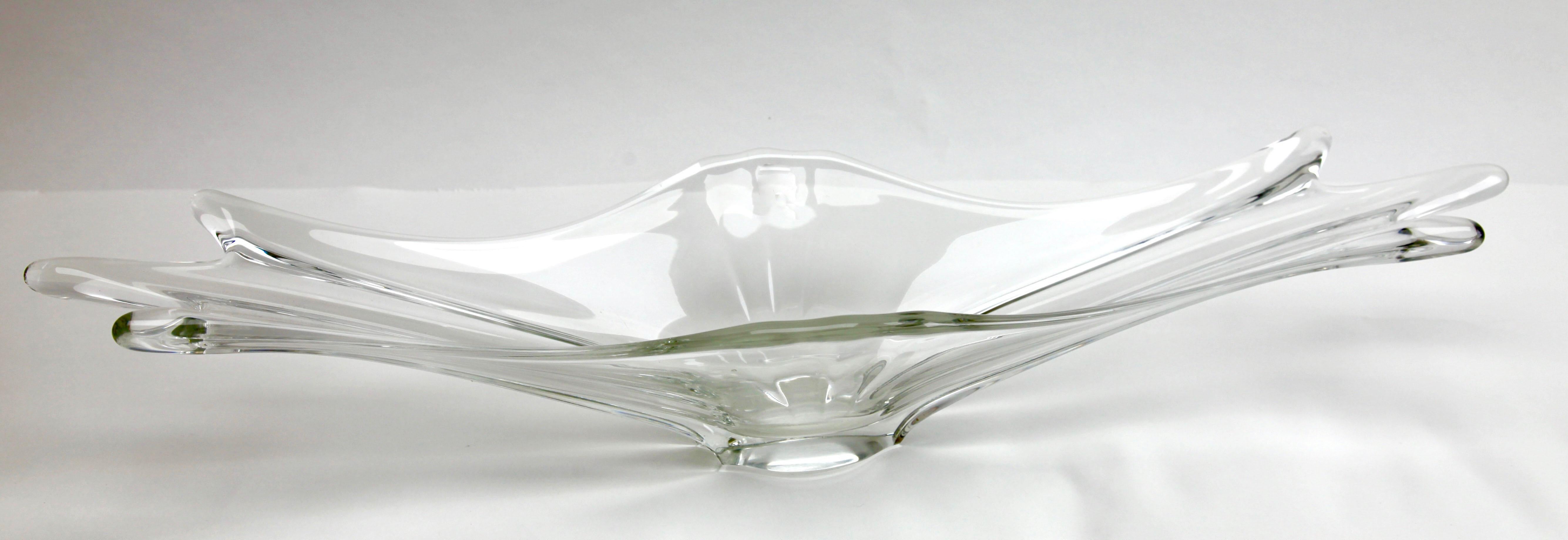 Belgian Val Saint Lambert Vintage Stretch Fruit Dish or Flower Bowl in Clear Crystal For Sale