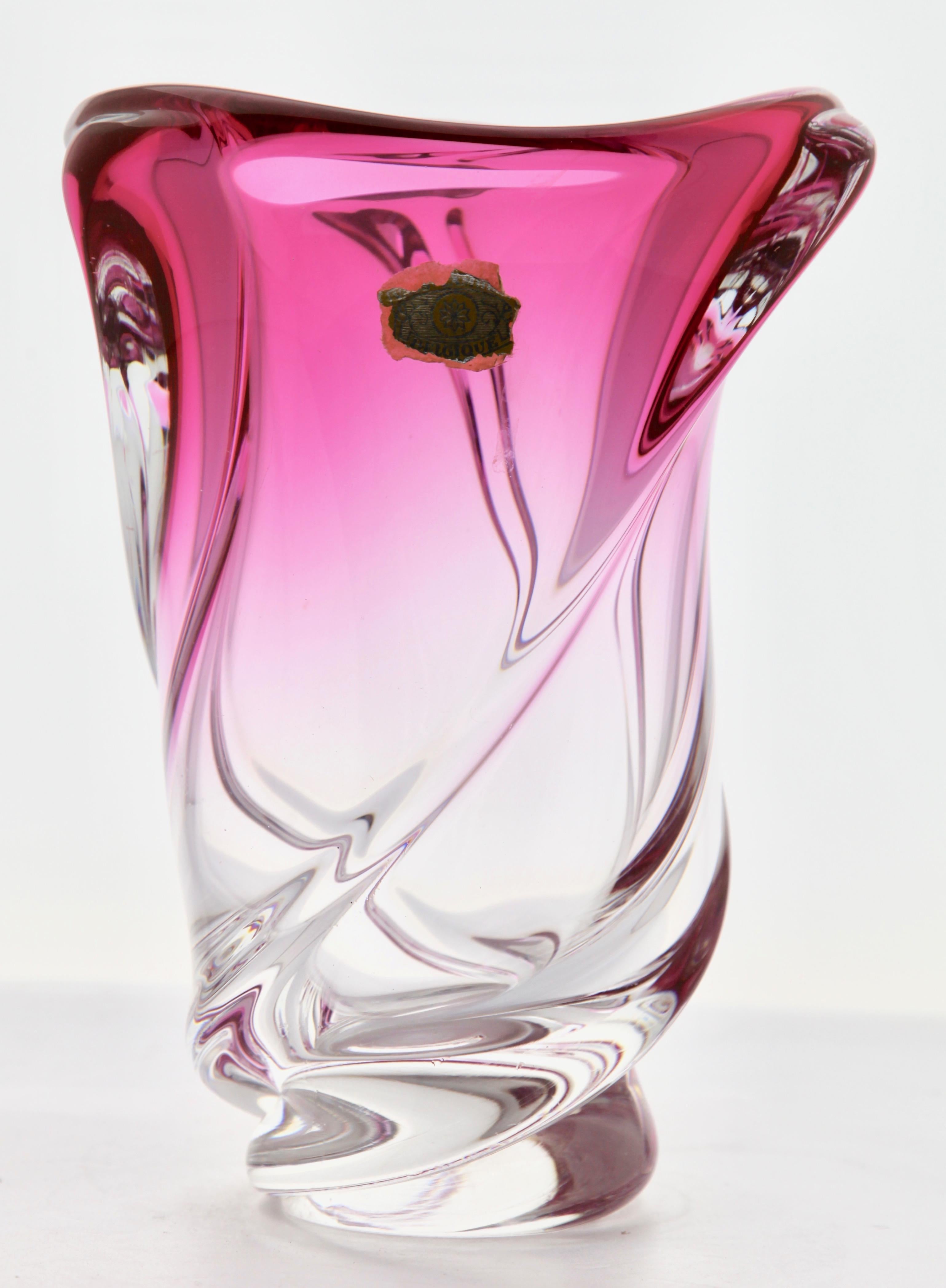 Belge Vase en cristal du Val Saint Lambert avec étiquette, Belgique, en excellent état, années 1950 en vente