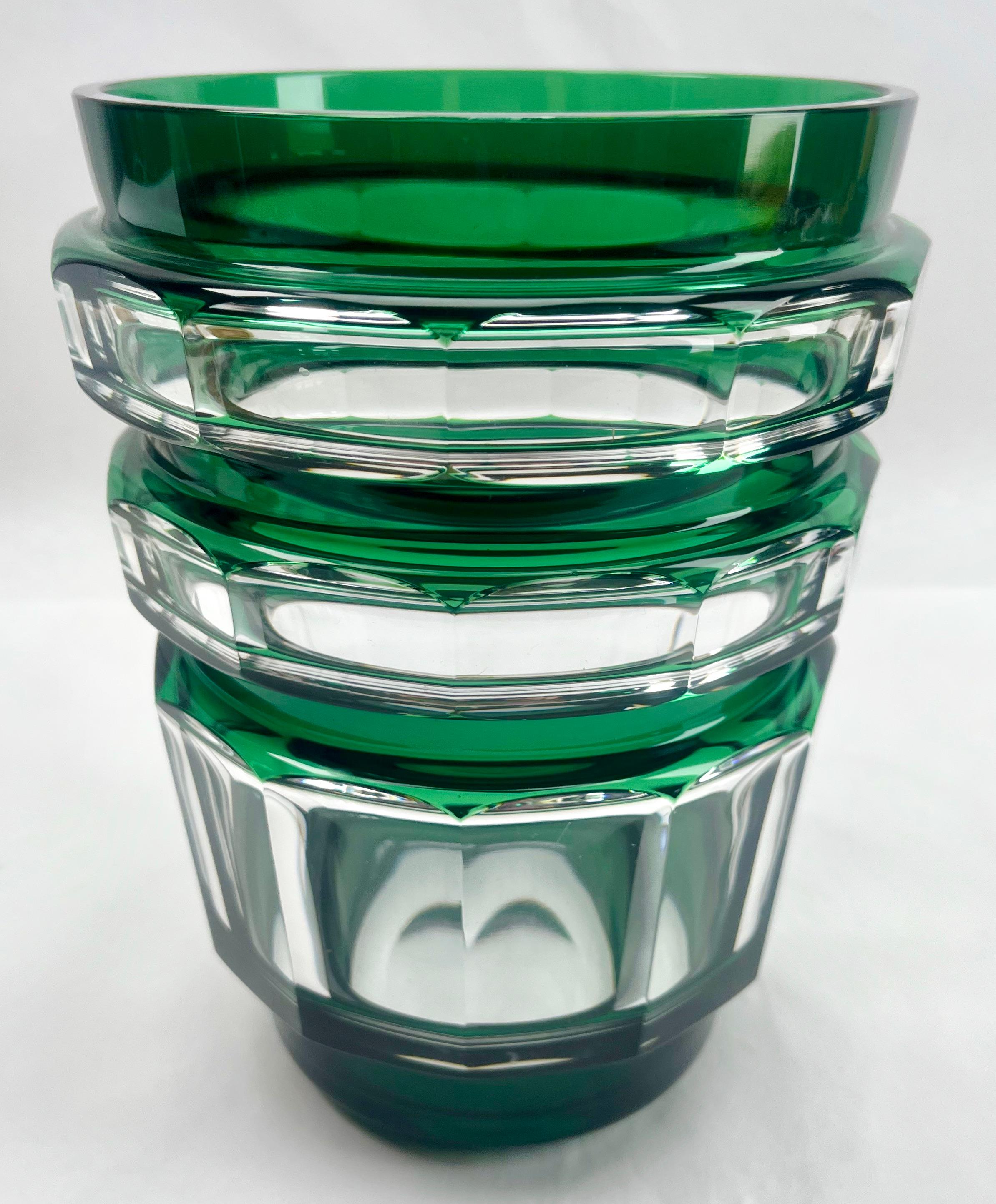 Art Deco Val Saint Lambert with Label Crystal Vase Cut to Clear Belgium 1950s For Sale