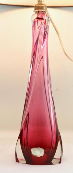 Val Saint Lambert with Label Large Crystal Table Lamp, Excellent Condition