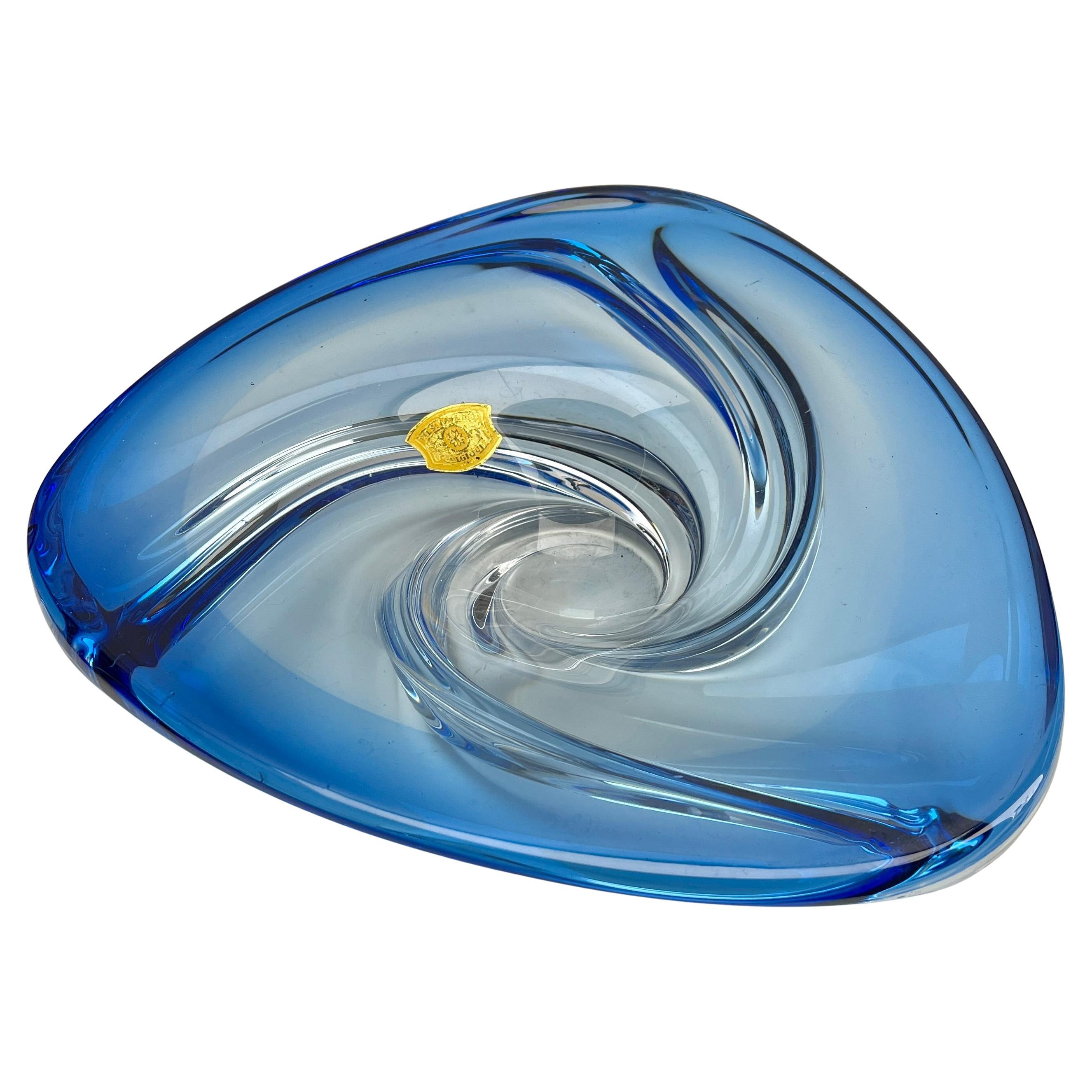 Art Deco Val Saint Lambert with Label Vibrend Cobalt Blue Heavy Crystal bowl For Sale