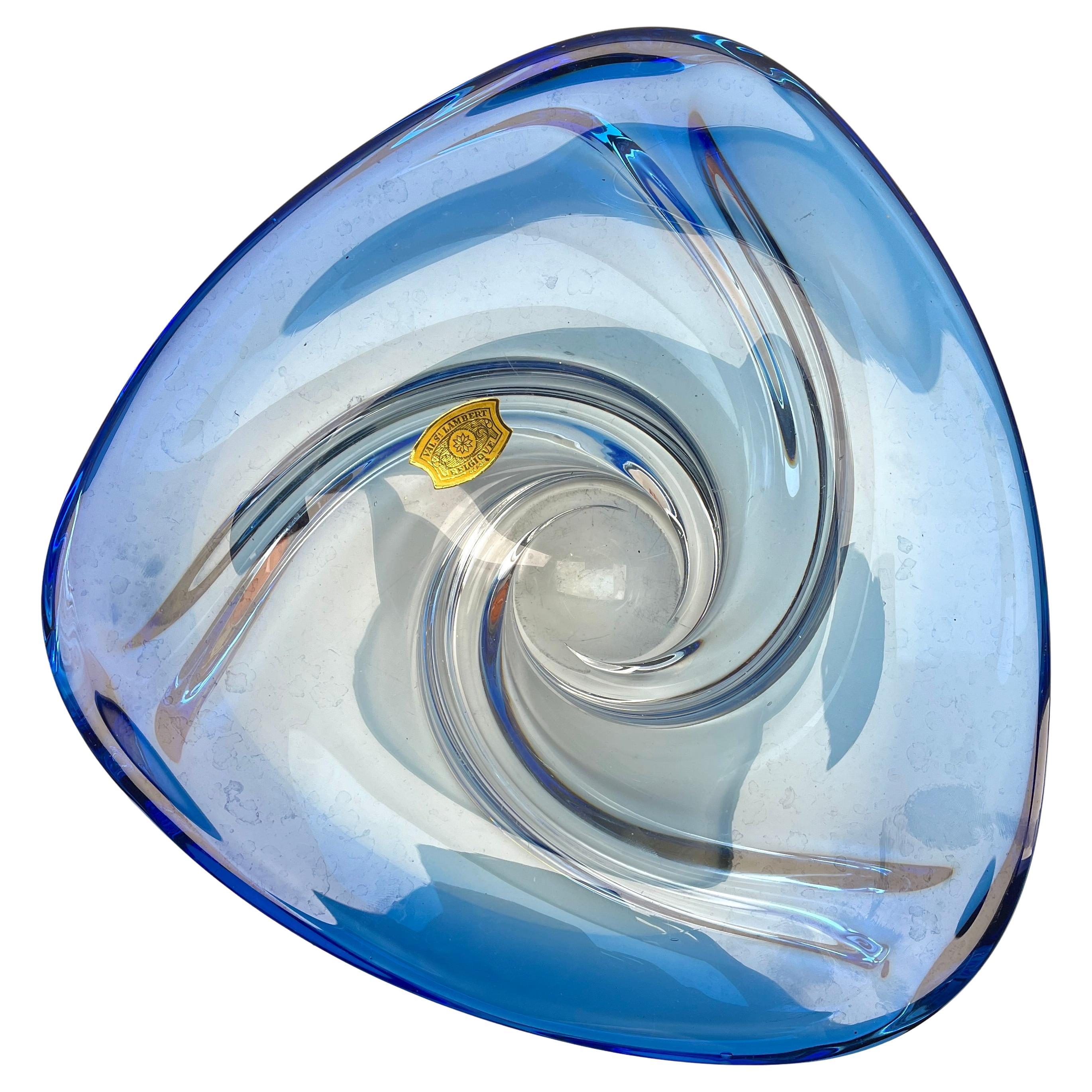 Faceted Val Saint Lambert with Label Vibrend Cobalt Blue Heavy Crystal bowl For Sale