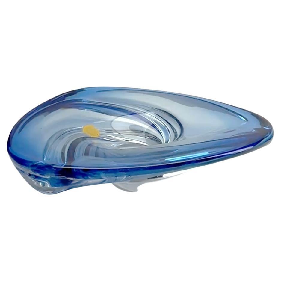 Mid-20th Century Val Saint Lambert with Label Vibrend Cobalt Blue Heavy Crystal bowl For Sale