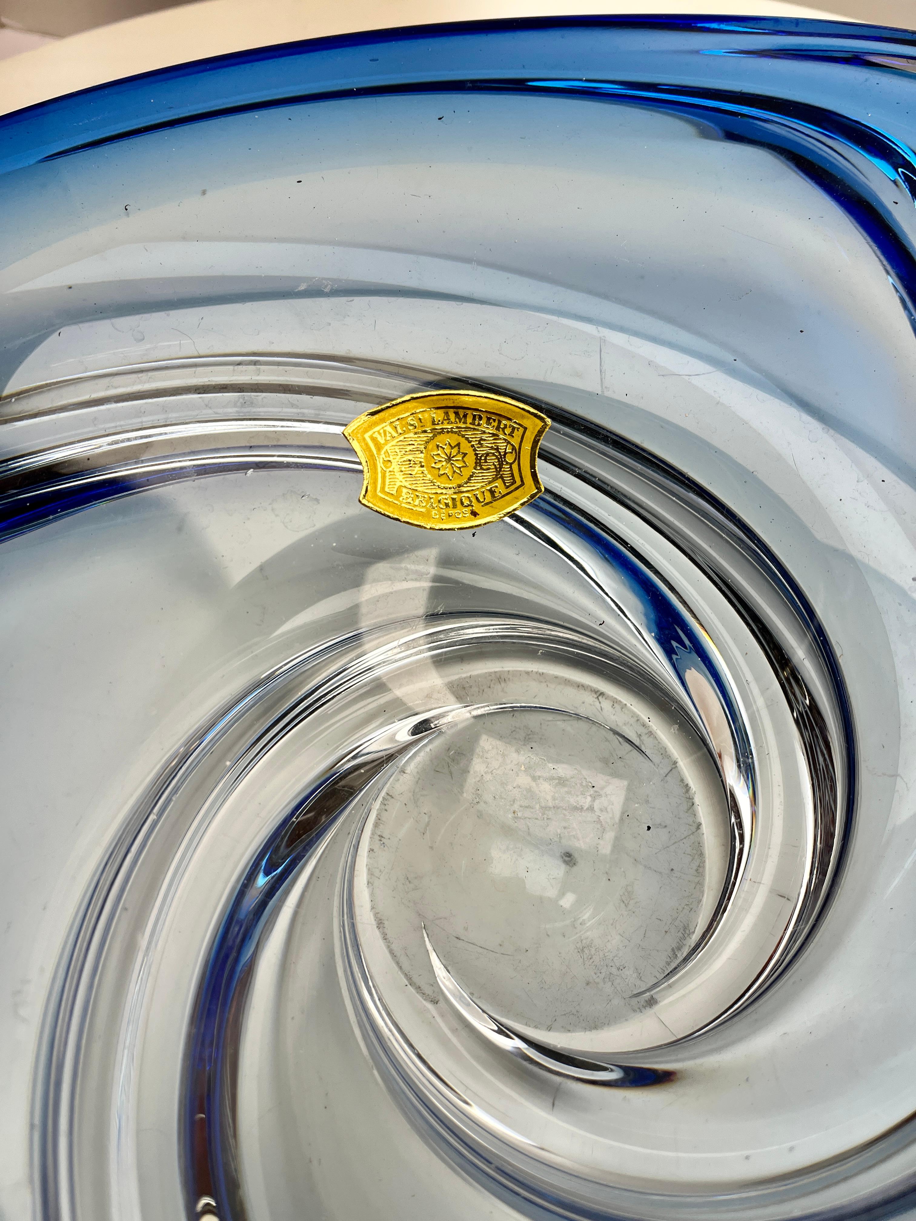 Val Saint Lambert with Label Vibrend Cobalt Blue Heavy Crystal bowl For Sale 1