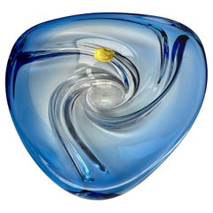 Val Saint Lambert with Label Vibrend Cobalt Blue Heavy Crystal bowl
