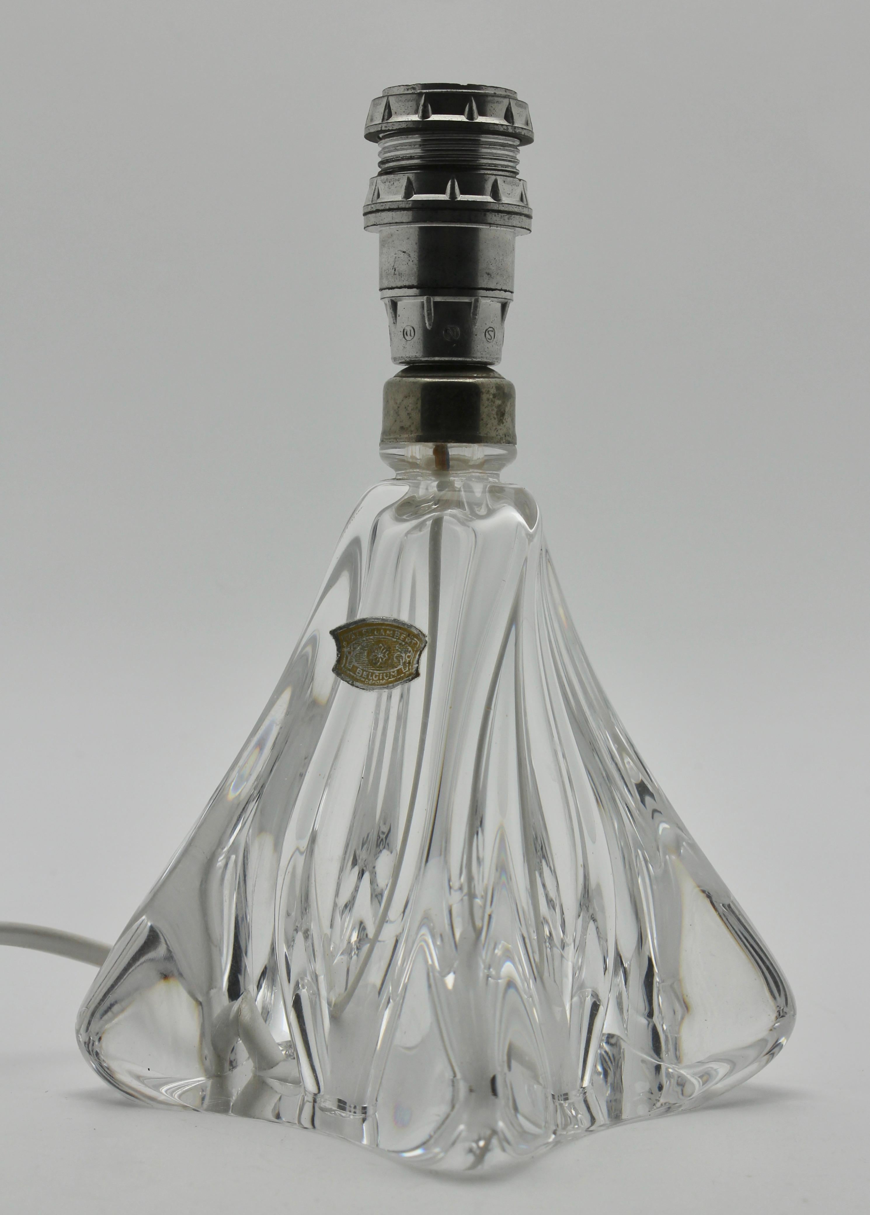 20th Century Val Saint Lambert Crystal Table Lamp, with Label, Excellent Condition