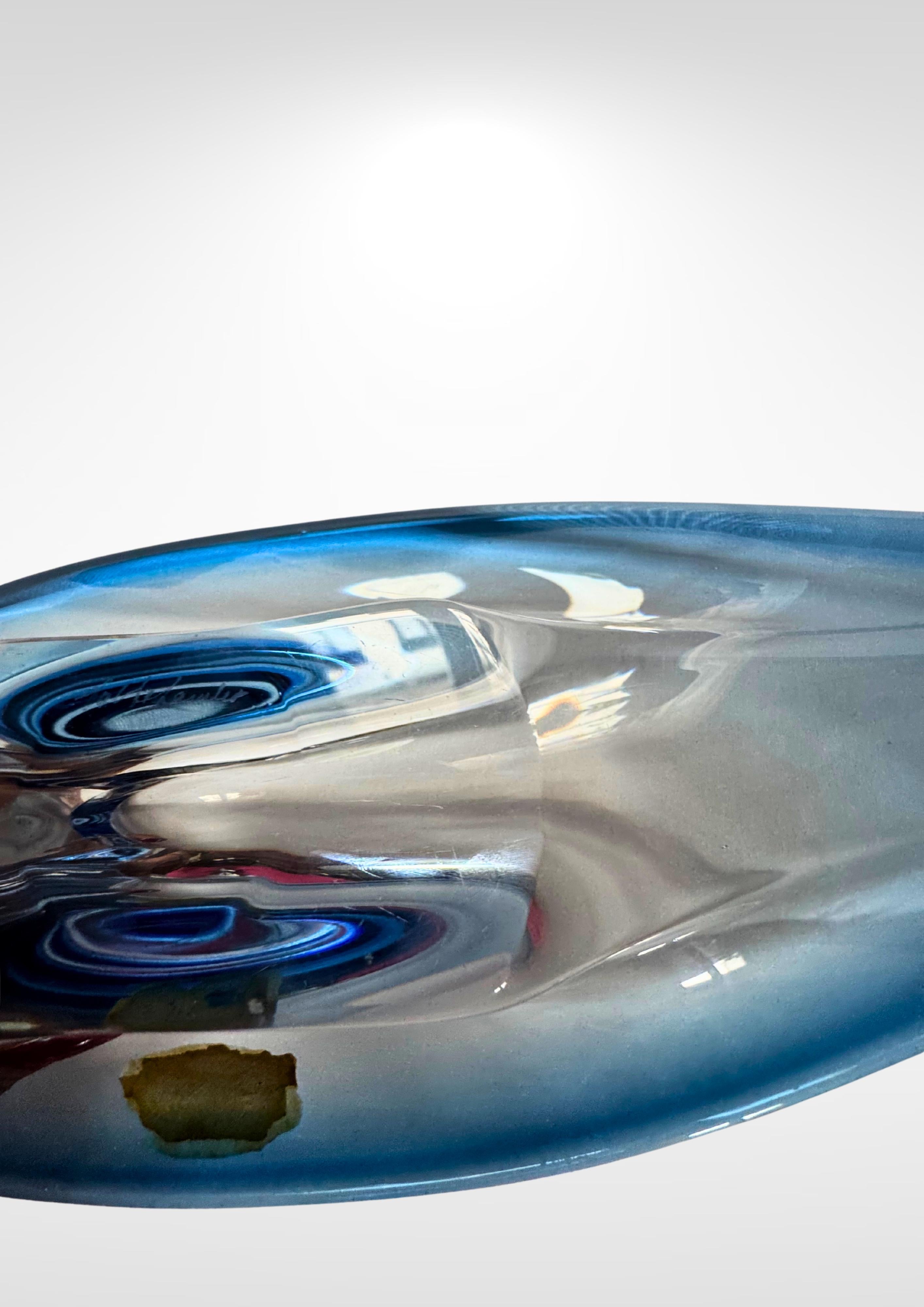 Val Saint Lambeth Glass Crystal Oval blue Centrepiece Dish Signed For Sale 1
