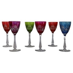 Antique Val-St-Lambert: a set of 6 Lubin Anette crystal colored wine glasses
