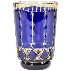 Antique Val St. Lambert Art Deco Handblown Two-Color Cobalt Blue Cut to Topaz Vase