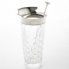 Val St Lambert Art Deco Silver Plate, Crystal Barware Cocktail Martini Pitcher