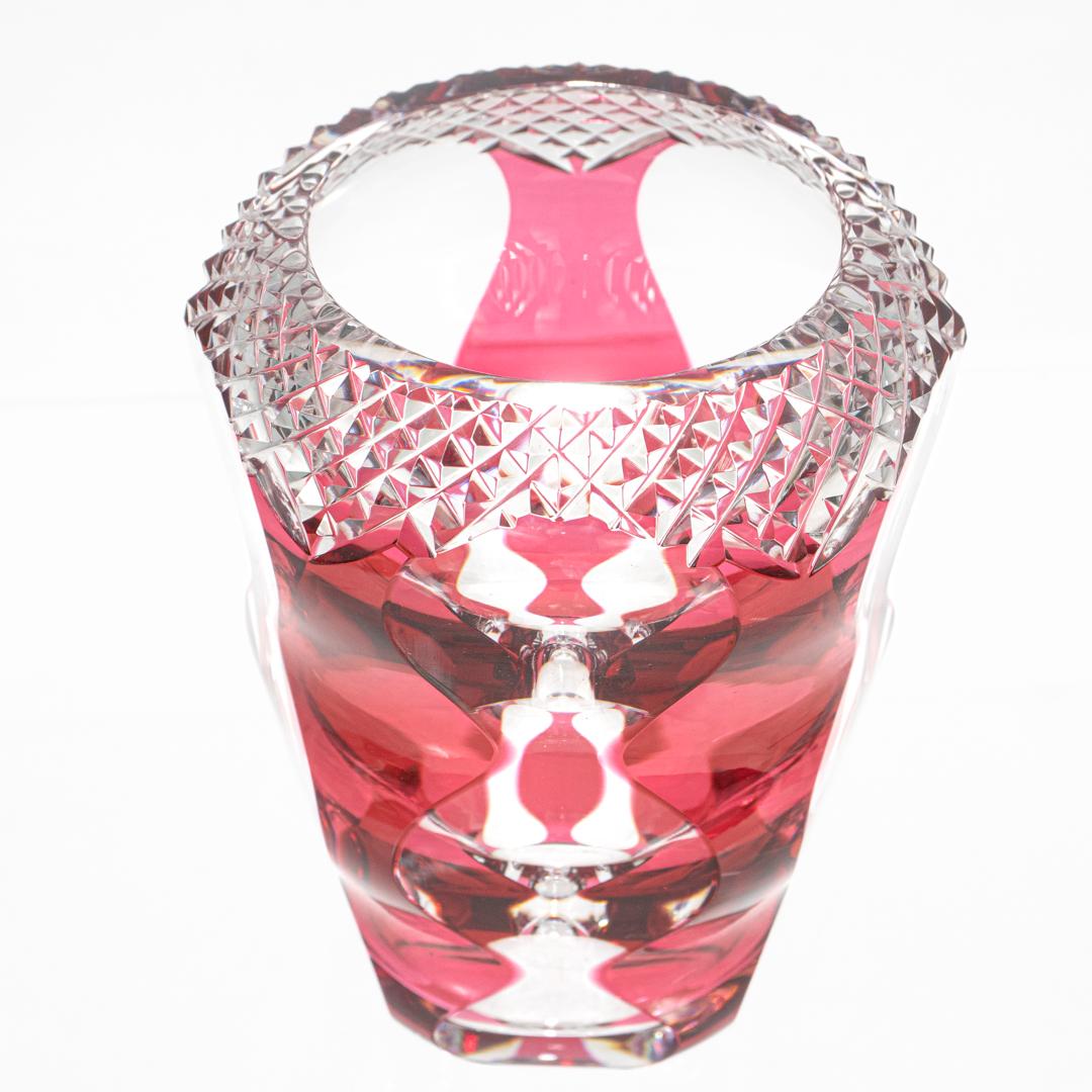 Art Glass Val St. Lambert Art Deco Style Red or Cranberry Cut to Clear Glass Vase For Sale