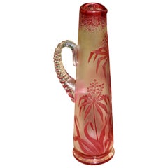 Antique Val St Lambert Art Nouveau Tall Carved Acid Etched Crystal Vase