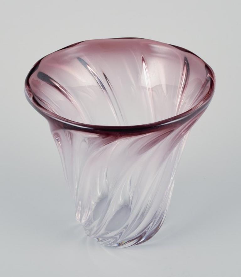 Belgian Val St. Lambert, Belgium Art Deco Art Glass Vase in Violet Tones. 1930/40s For Sale