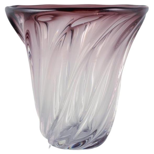 Val St. Lambert, Belgium Art Deco Art Glass Vase in Violet Tones. 1930/40s For Sale