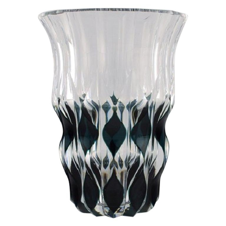 Val St. Lambert, Belgium, Art Deco Vase in Mouth Blown Crystal Glass