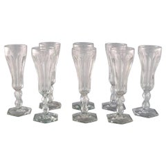 belgium crystal glass Val St. Lambert, Belgium, Eight Lalaing Champagne Flutes in Crystal Glass