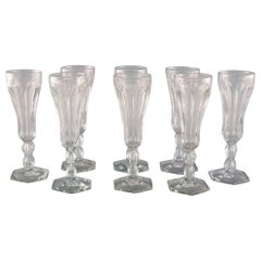 Val St. Lambert, Belgium, Eight Lalaing Champagne Flutes in Crystal Glass