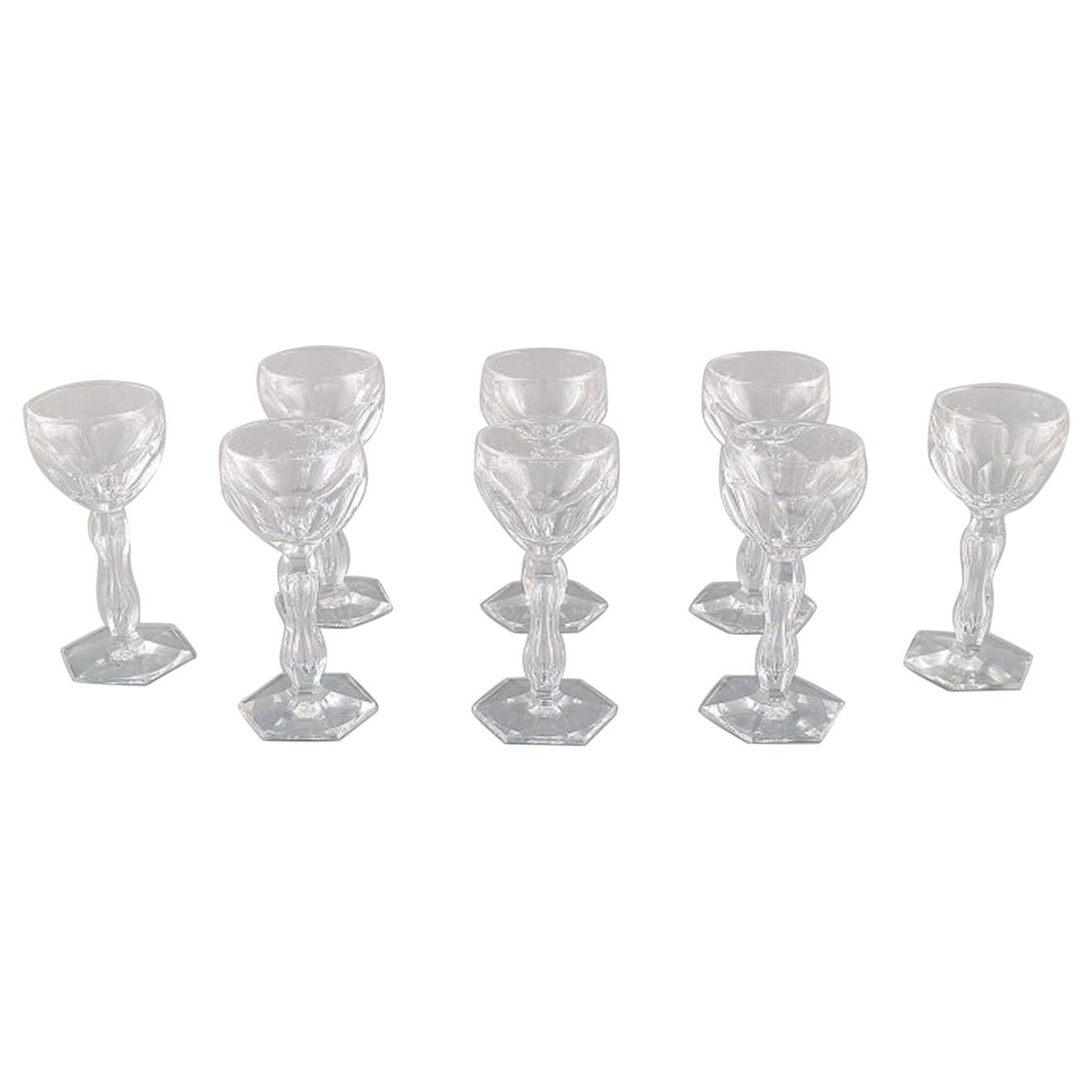 Val St. Lambert, Belgium, Eight Lalaing Glasses in Mouth-Blown Crystal Glass