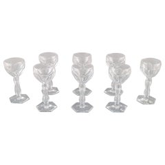 Vintage Val St. Lambert, Belgium, Eight Lalaing Glasses in Mouth-Blown Crystal Glass