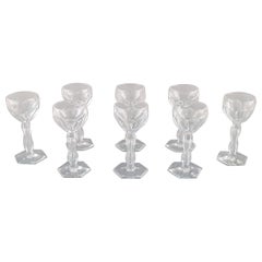 Val St. Lambert, Belgium, Eight Lalaing Glasses in Mouth-Blown Crystal Glass