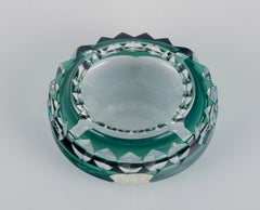 Val St. Lambert, Belgium. Faceted cigar ashtray in green and clear glass.