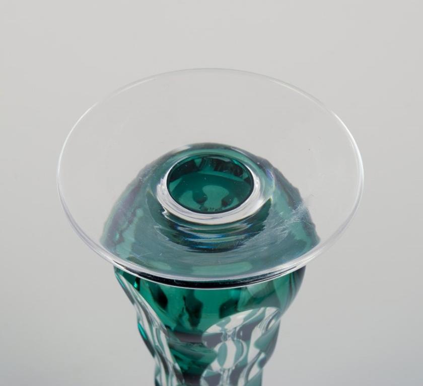 Val St. Lambert, Belgium. Faceted crystal vase in green and clear glass.  For Sale 1