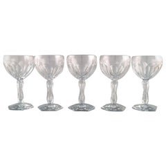 Val St. Lambert, Belgium, Five Lalaing Glasses in Mouth Blown Crystal Glass