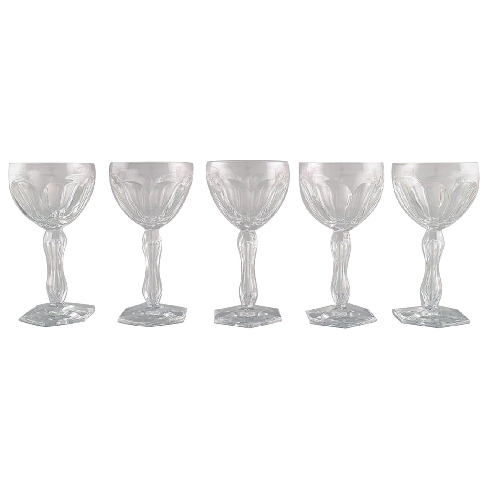 Val St. Lambert, Belgium, Five Lalaing Glasses in Mouth Blown Crystal Glass