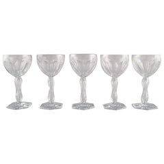 Vintage Val St. Lambert, Belgium, Five Lalaing Glasses in Mouth Blown Crystal Glass