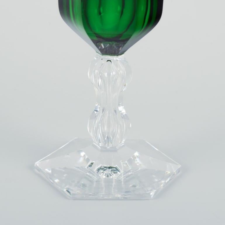 Cristal Val St. Lambert, Belgique. Quatre verres à vin blancs Laing en verre vert en vente