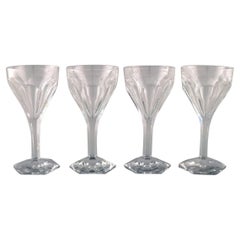 Val St. Lambert, Belgium, Four Legagneux Glasses in Crystal Glass