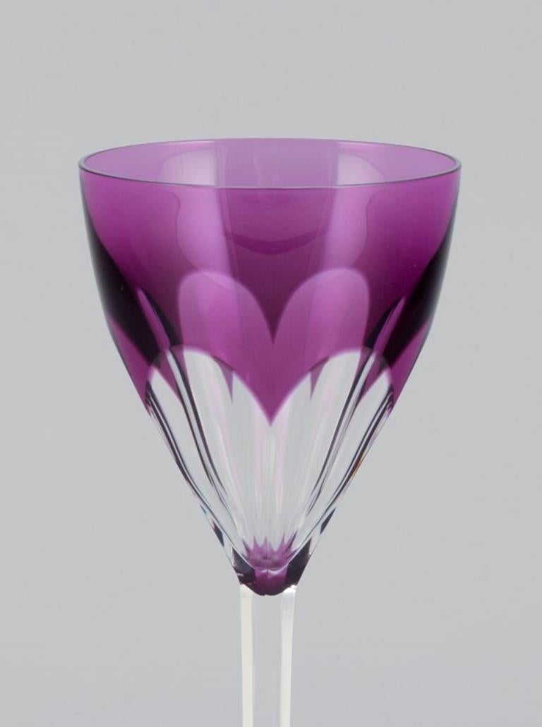 Val St. Lambert, Belgium. Four red wine glasses in faceted crystal. 1930s/40s.  For Sale 1