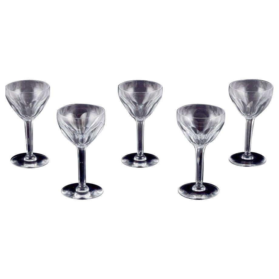 Val St. Lambert, Belgium.  Fve large Art Deco red wine glasses in crystal For Sale