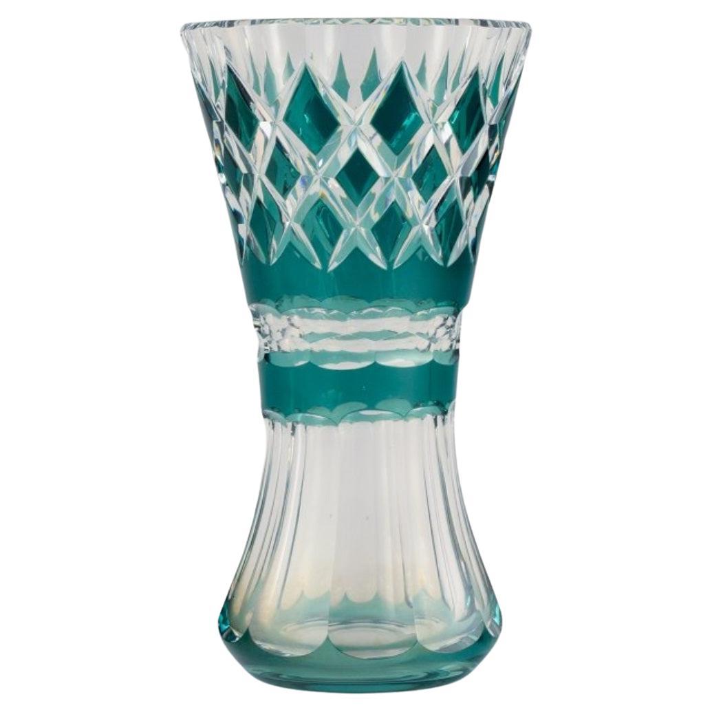 Val St. Lambert, Belgium, Large Art Deco Crystal Glass Vase For Sale