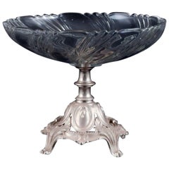 Val St. Lambert, Belgium. Large centerpiece in crystal glass and metal.
