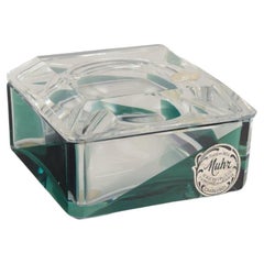 Vintage Val St. Lambert, Belgium. Lidded box in art glass. Faceted clear and green glass